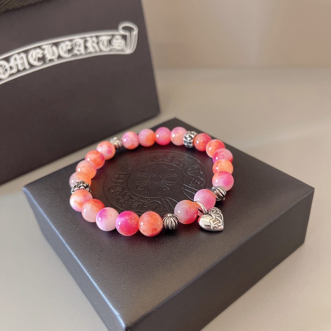 Chrome Hearts Pulsera Retro con Cuentas Rosadas y Dije de Corazón 9 i1752586582 6922 7