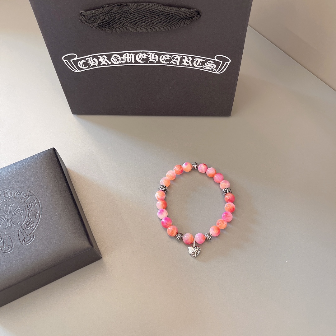 Chrome Hearts Pulsera Retro con Cuentas Rosadas y Dije de Corazón 3 i1752586582 7558 1