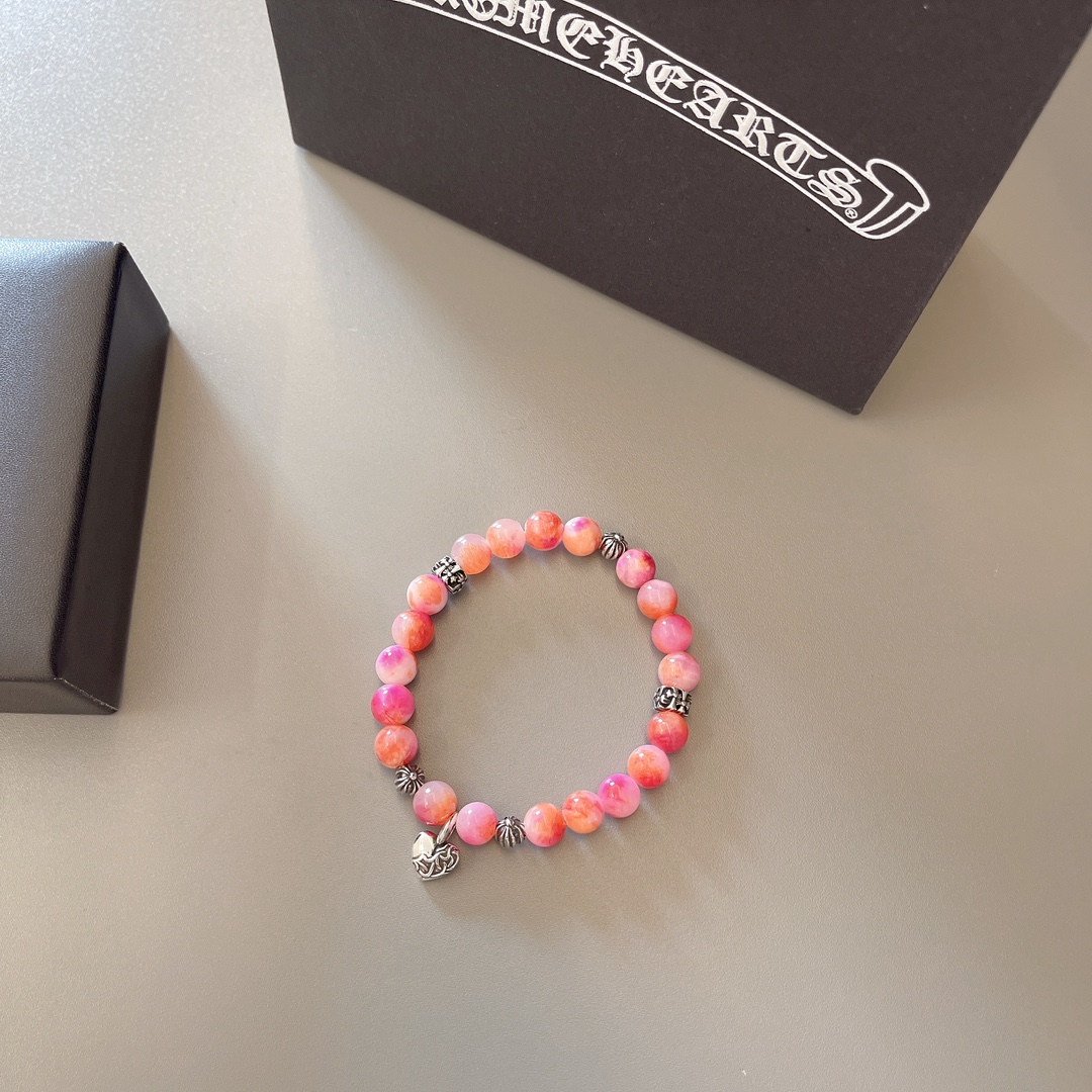 Chrome Hearts Pulsera Retro con Cuentas Rosadas y Dije de Corazón 5 i1752586582 8758 3