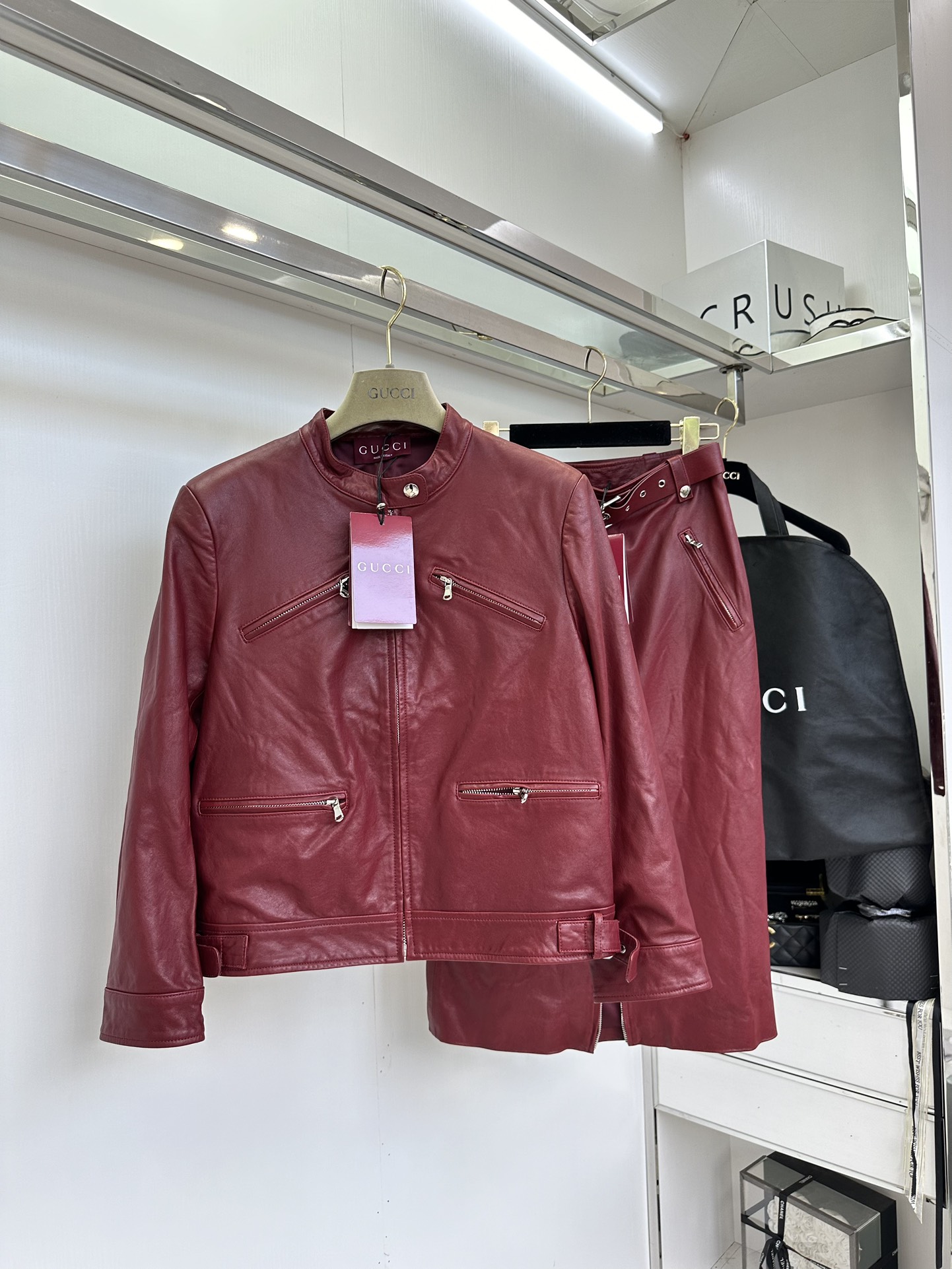 High-quality Hot Red Leather Suit with Turkish Imported Goat Skins and Pockets - 图片 1