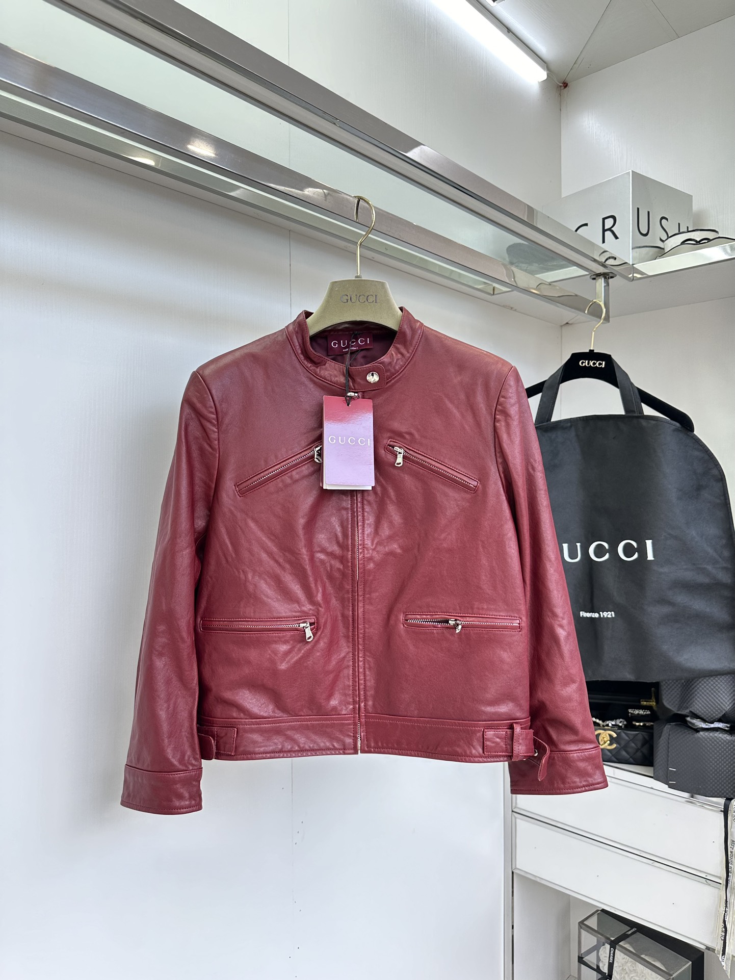 High-quality Hot Red Leather Suit with Turkish Imported Goat Skins and Pockets - 图片 3