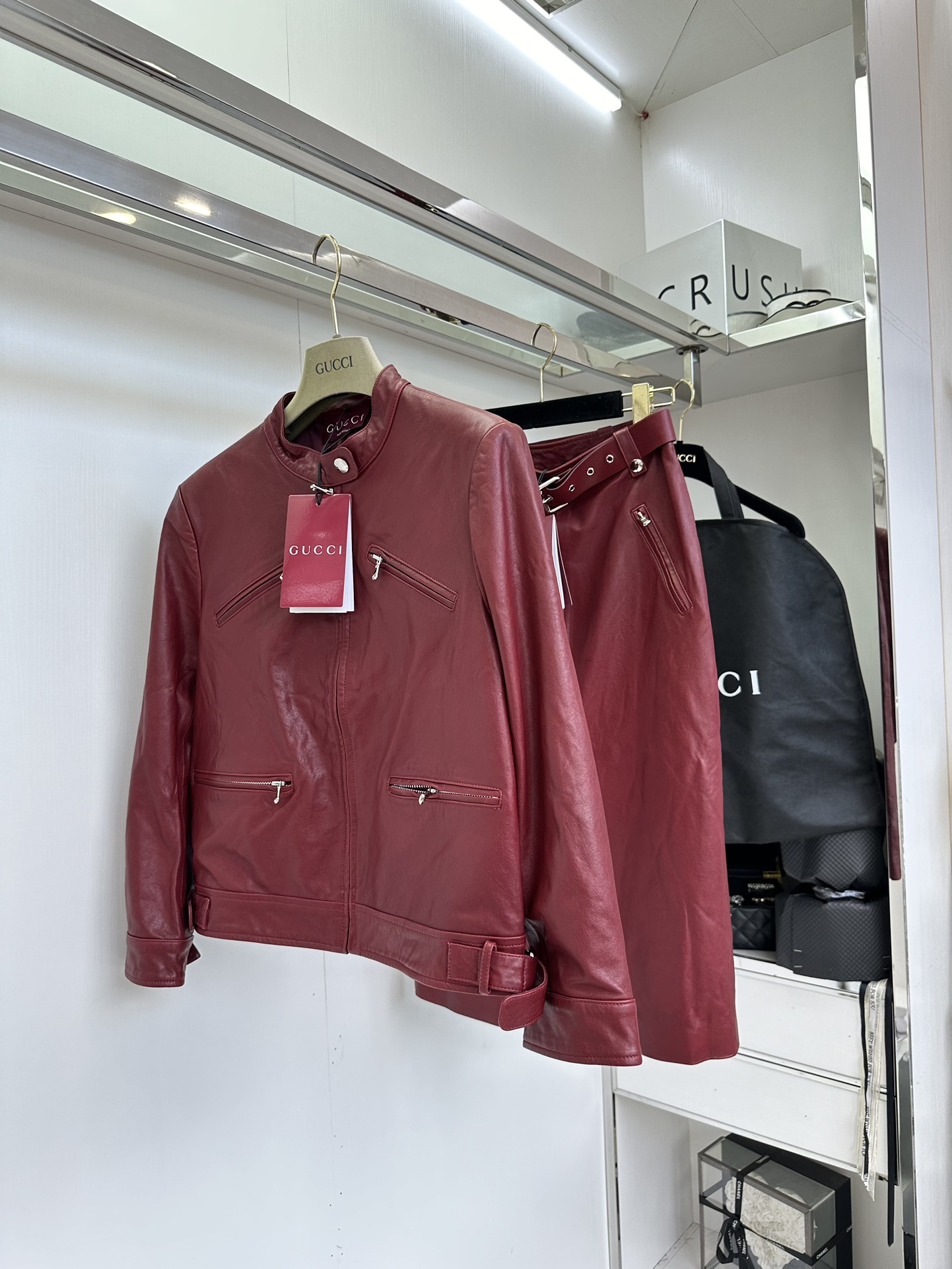 High-quality Hot Red Leather Suit with Turkish Imported Goat Skins and Pockets - 图片 2