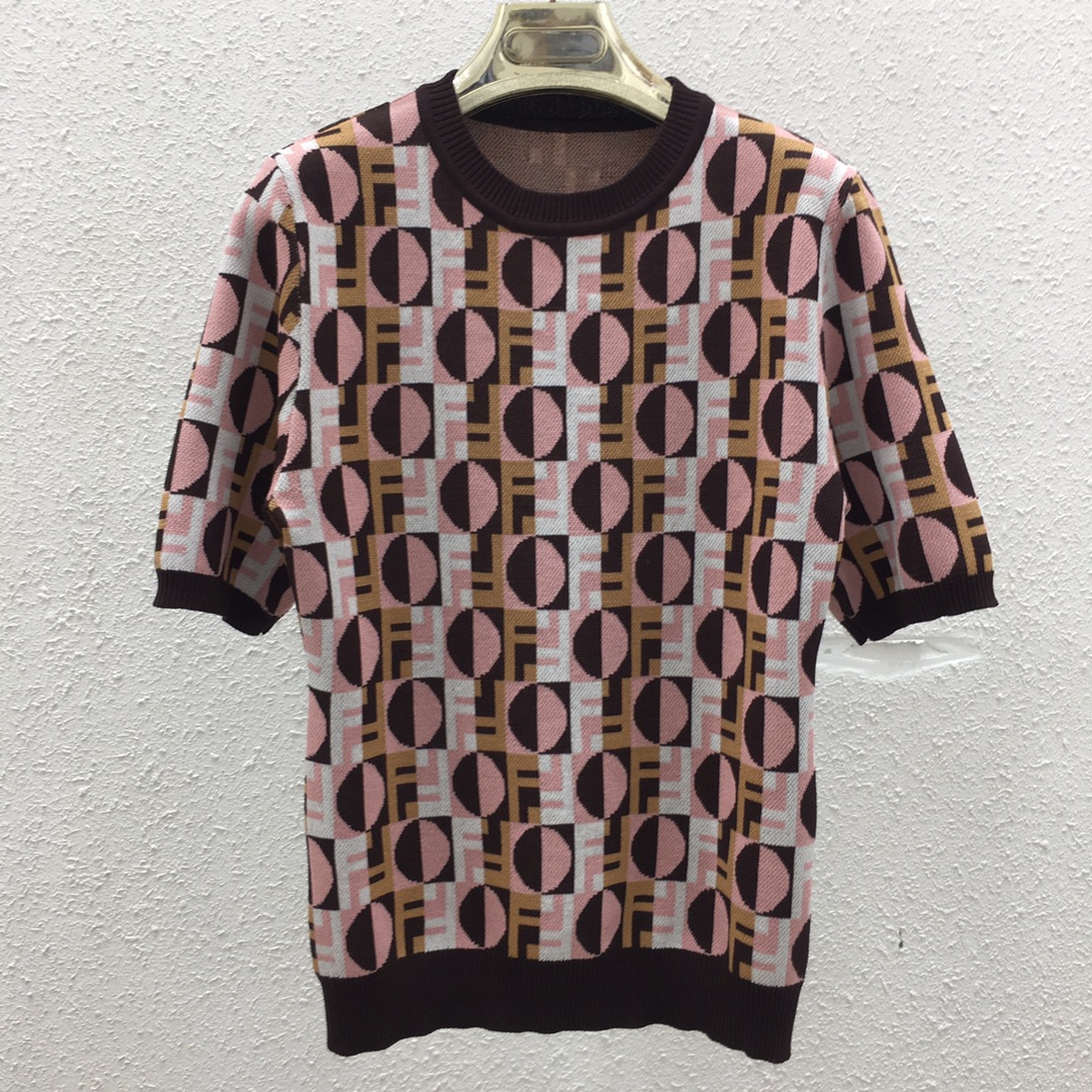 NO:454382,110250212 F home multi-color geometric pattern jacquard round neck short-sleeved top SML, fendi, T-shirt, alexander wang19860909110250212 F家多色几何图案提花圆领短袖上衣 SML,,fendi,T-shirt,alexander wang,Women's clothing