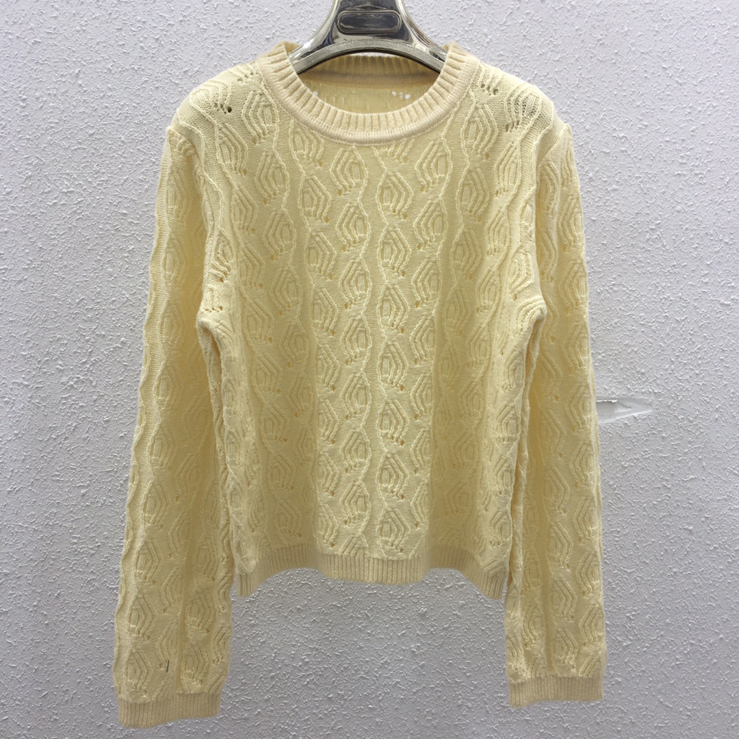 NO:454378,8060 Autumn and Winter New Heavy Industry Jacquard Hollow Knitted Long Sleeve Top SML Yellow, Alexander Wang198609098060 秋冬新款重工提花镂空针织长袖上衣 SML 黄色,,alexander wang,Women's clothing