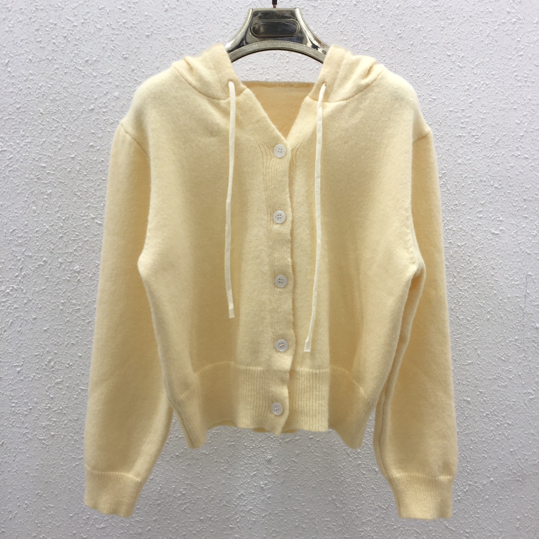 NO:454374,1208056-1 New autumn and winter short hooded drawstring knitted cardigan SML yellow, hats, alexander wang198609091208056-1 秋冬新款短款连帽抽绳针织开衫 SML 黄色,,hats,alexander wang,Women's clothing