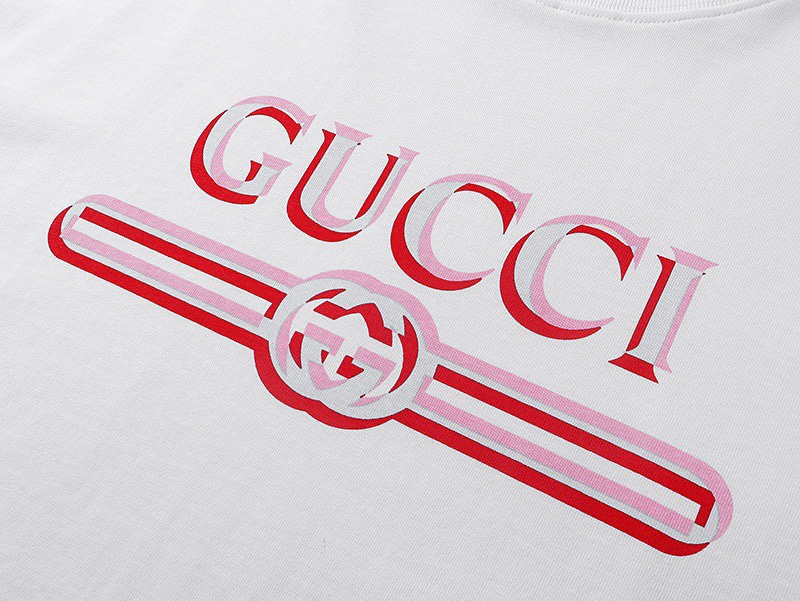 古驰/Gucci 夏季新品 重影腰带字母印花圆领短袖T恤 黑色/白色