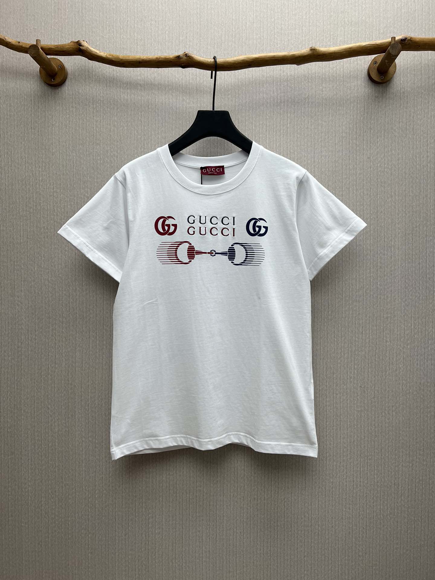 Camiseta de corte regular nueva de G para 25ss, confeccionada en algodón de punto blanco, adornada con estampado de dob…