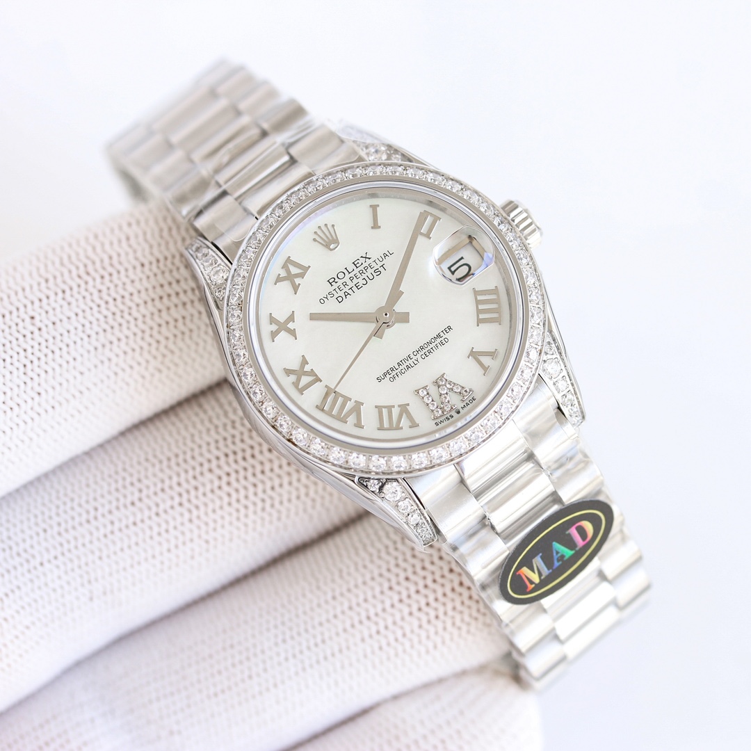“Women’s White Diamond Rolex Watch with Swiss Movement and Colorful Design” - 图片 2