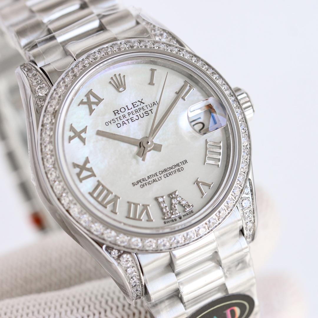 “Women’s White Diamond Rolex Watch with Swiss Movement and Colorful Design” - 图片 3
