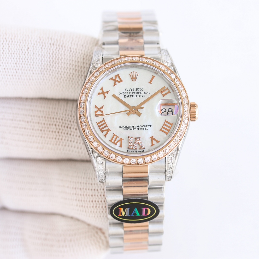“Women’s White Diamond Rolex Watch with Swiss Movement and Colorful Design” - 图片 4