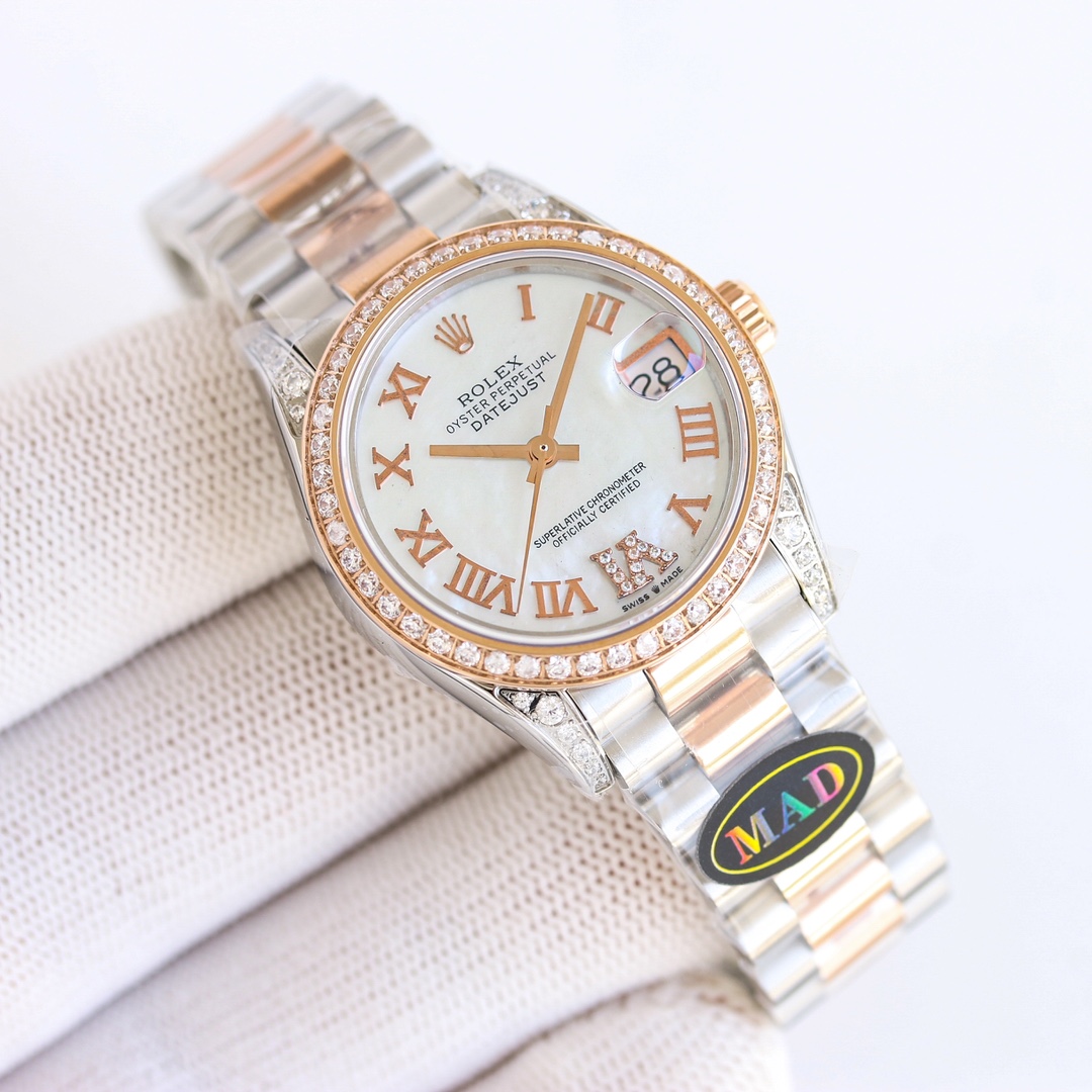 “Women’s White Diamond Rolex Watch with Swiss Movement and Colorful Design” - 图片 5