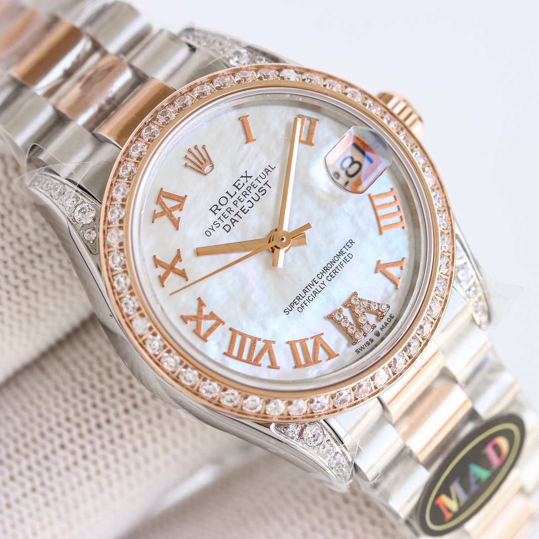 “Women’s White Diamond Rolex Watch with Swiss Movement and Colorful Design” - 图片 6