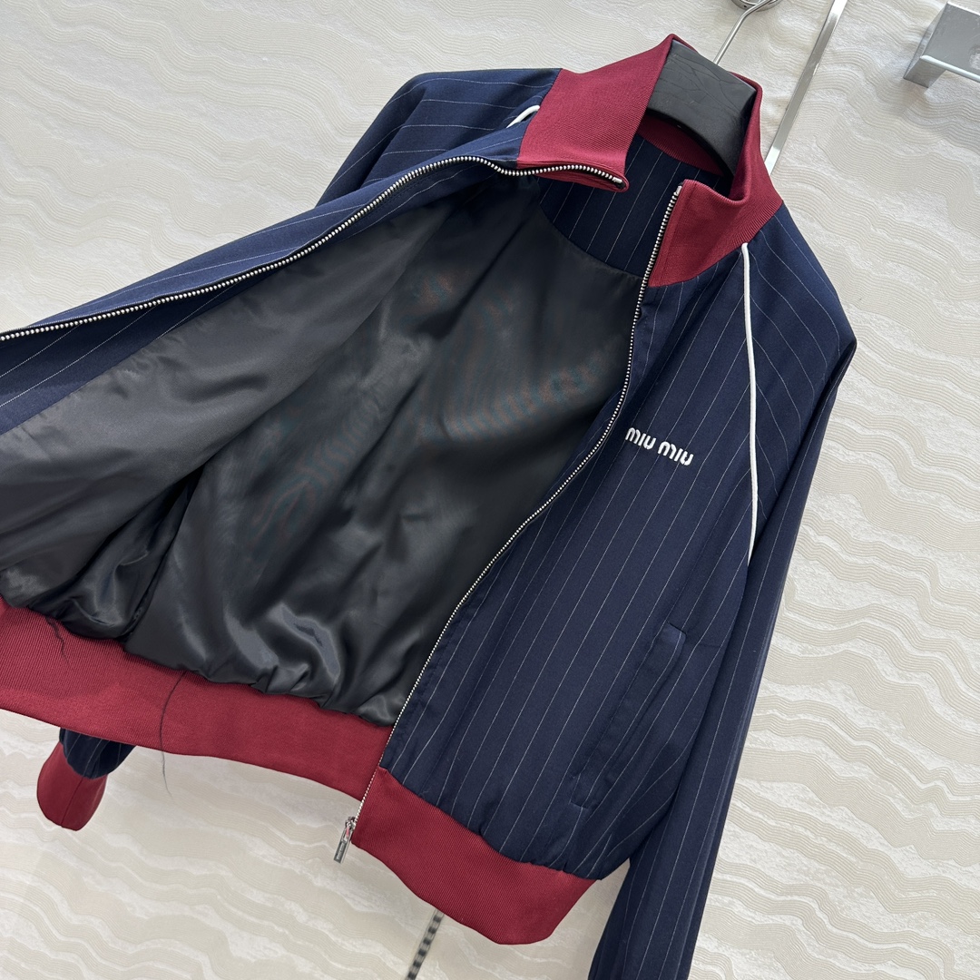 独家首发❤️原单品质miu系少女穿搭！知性分子学院风落肩短款夹克外套！撞色罗纹领拼接设计甜酷兼备减龄穿搭