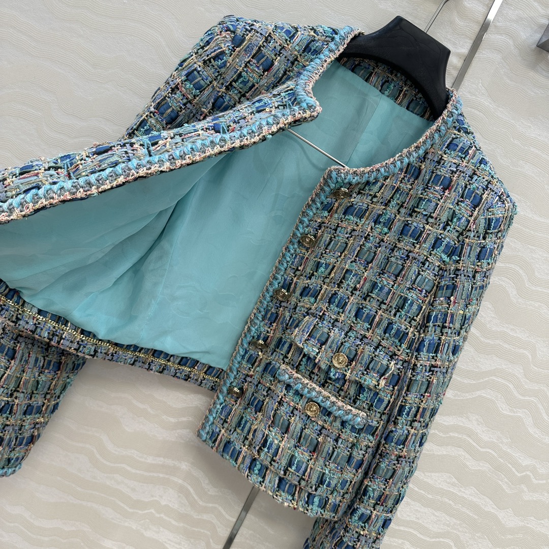 独家首发🍓高端原单品质coco25a最佳名媛风气质外套。100%真丝提花里衬。高级定制孔雀🦚绿彩线编织格