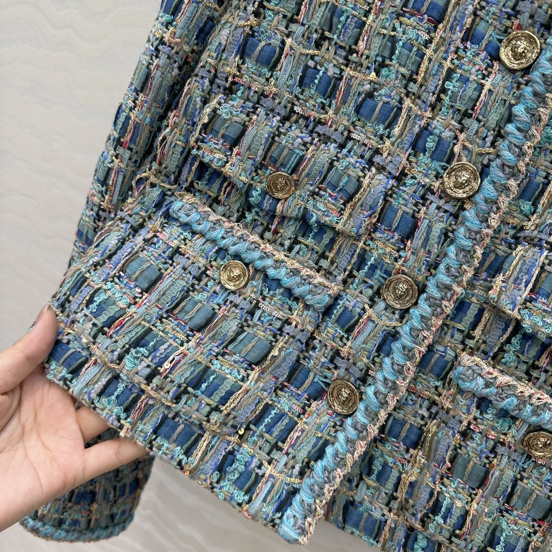 独家首发🍓高端原单品质coco25a最佳名媛风气质外套。100%真丝提花里衬。高级定制孔雀🦚绿彩线编织格