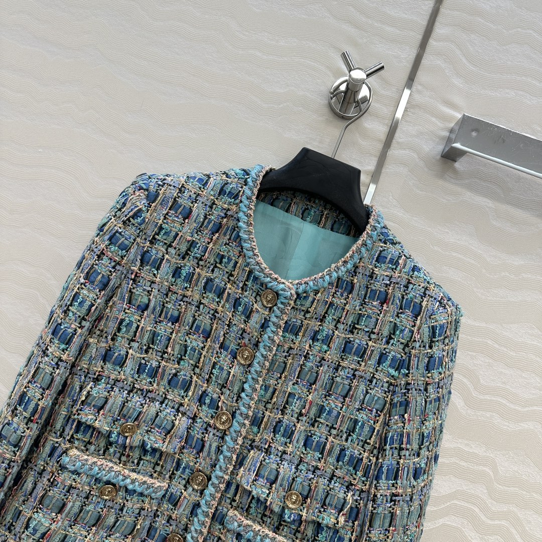 独家首发🍓高端原单品质coco25a最佳名媛风气质外套。100%真丝提花里衬。高级定制孔雀🦚绿彩线编织格