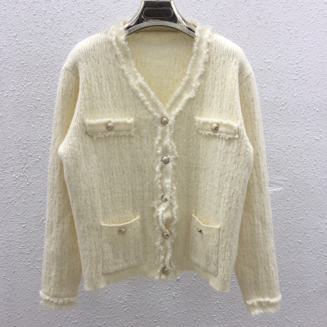 NO:454411,1408065-1 Xiaoxiang autumn and winter new retro breasted fine glitter silver wire knitted cardigan SML yellow, alexander wang198609091408065-1 小香秋冬新款复古毛边细闪银丝针织开衫 SML 黄色,,alexander wang,Women's clothing