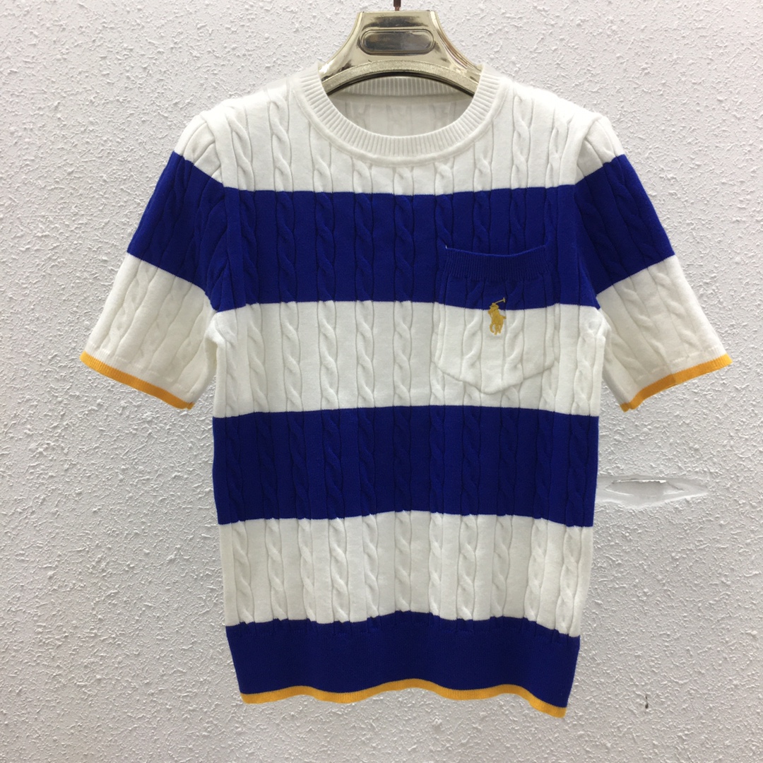 NO:454402,110250206 Luff Lauren knitted twist striped pocket round neck short sleeve SML blue and white, T-shirt,alexander wang19860909110250206 拉夫劳伦针织麻花条纹口袋圆领短袖 SML 蓝白色,,T-shirt,alexander wang,Women's clothing