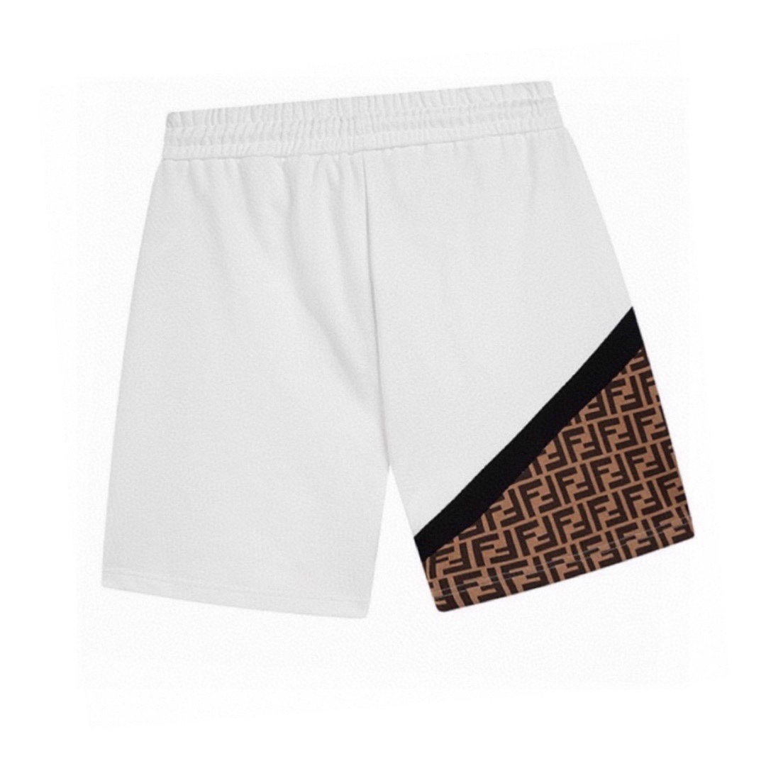 芬迪/Fendi 夏季新款 斜纹拼接双F满印休闲短裤黑色/白色