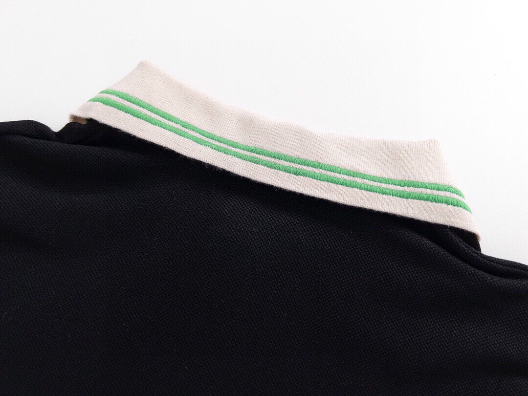 古驰/Gucci 夏季新款 翻领双G刺绣短袖polo衫黑色