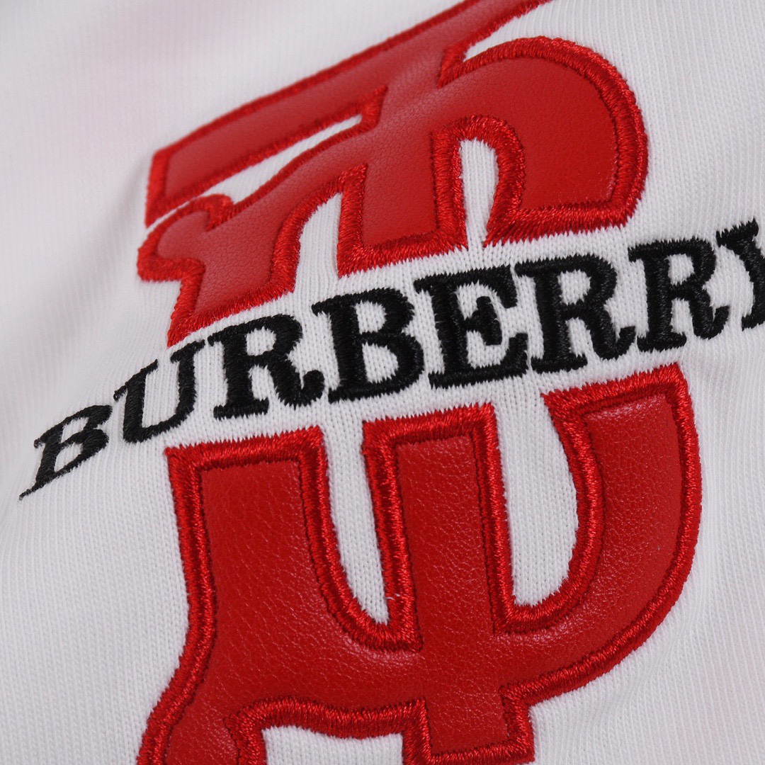 巴宝莉/Burberry 夏季新款 皮标刺绣字母圆领短袖T恤白色