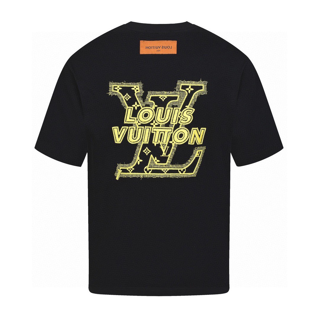 路易威登/Louis Vuitton 夏季新款 前后立体字母刺绣圆领短袖T恤 白色/黑色