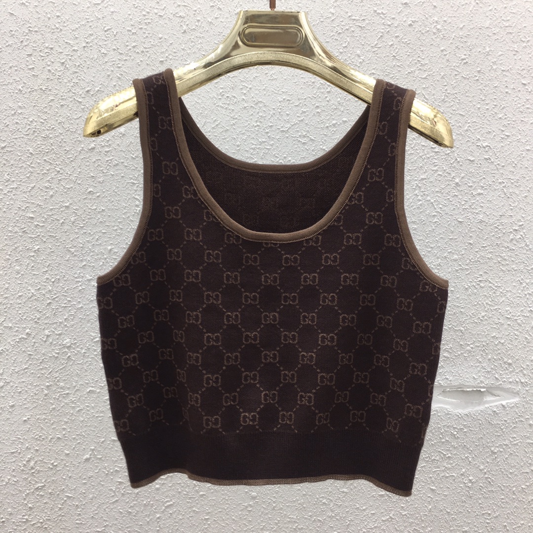 NO:454392,105250223 Chi Family Old Flower Logo Light Wire Jacquard Vest SML Coffee Color, Alexander Wang19860909105250223 驰家老花满logo光丝提花背心 SML 咖色,,alexander wang,Women's clothing