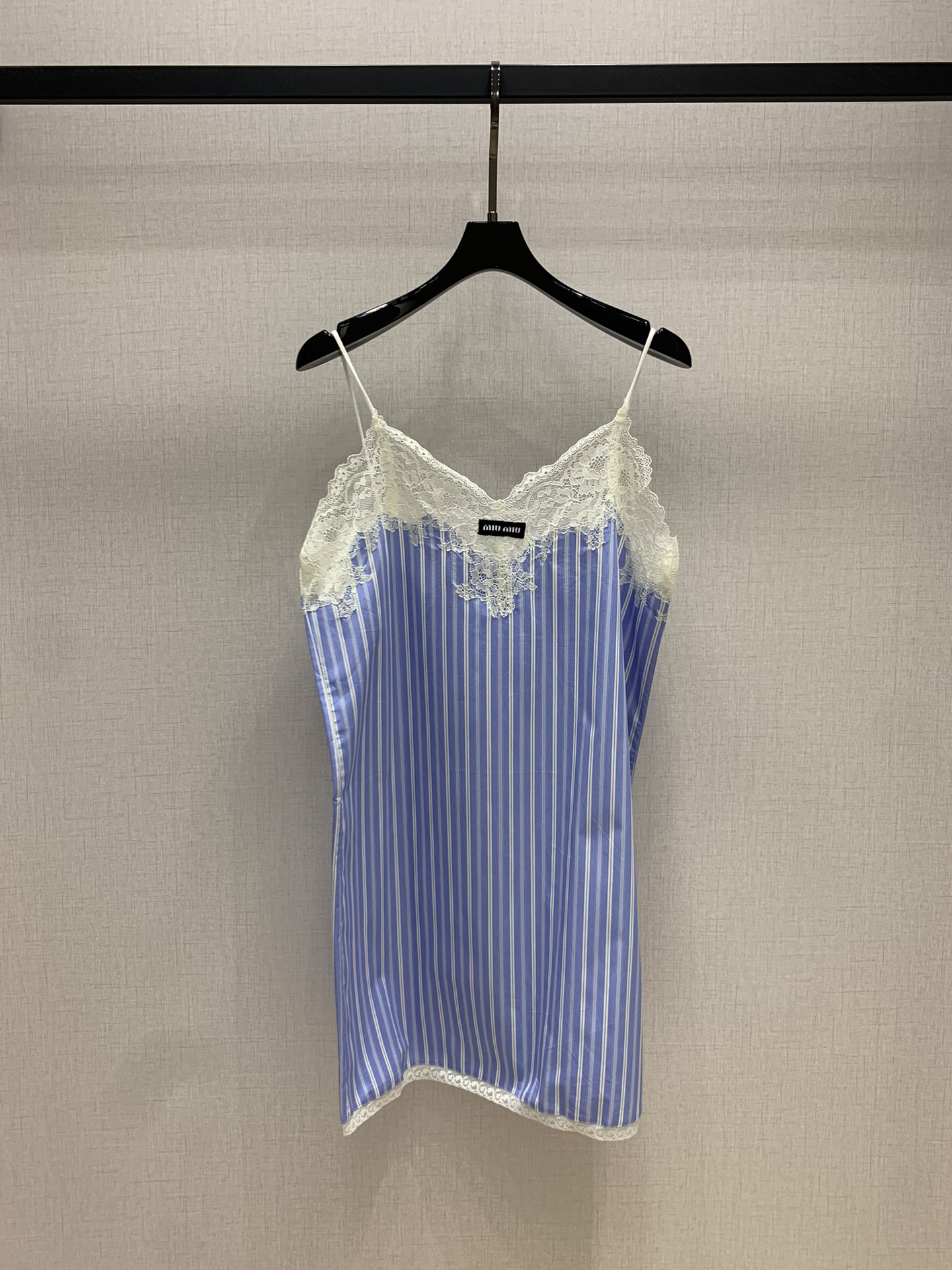 Miu Miu Lace-Trimmed Striped Cotton Mini Dress, Elegant and Comfortable
