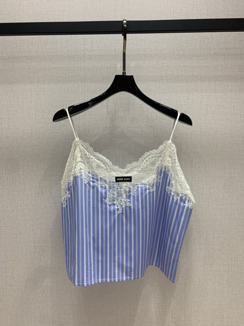 Miu Miu Striped Lace Trim Cami Top - Blue & White, Women's Fashion 1 Miu Miu Striped Lace Trim Cami Top - Blue & White, Women's Fashion