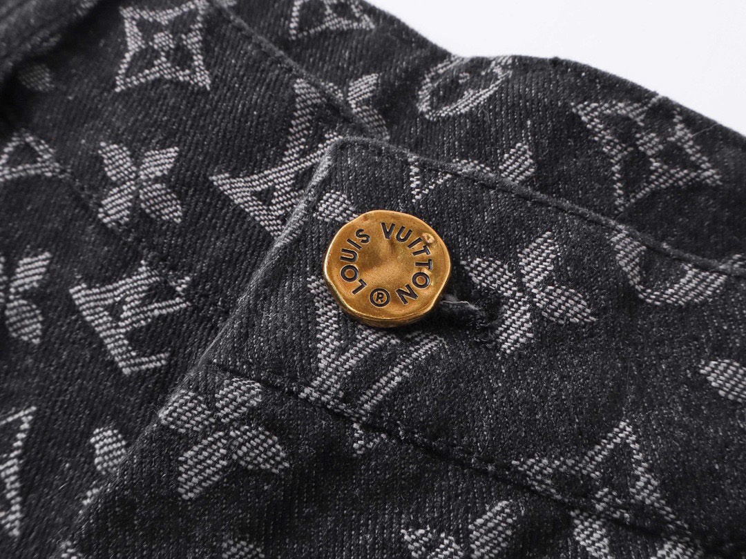 路易威登/Louis Vuitton 夏季新款 老花提花休闲短裤 五分牛仔裤黑色