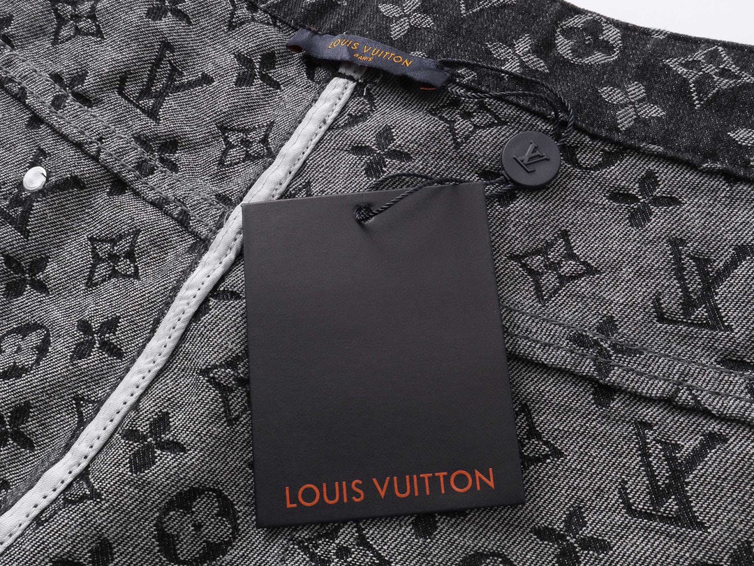 路易威登/Louis Vuitton 夏季新款 老花提花休闲短裤 五分牛仔裤黑色