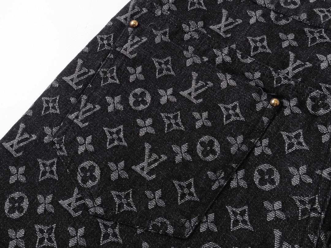 路易威登/Louis Vuitton 夏季新款 老花提花休闲短裤 五分牛仔裤黑色