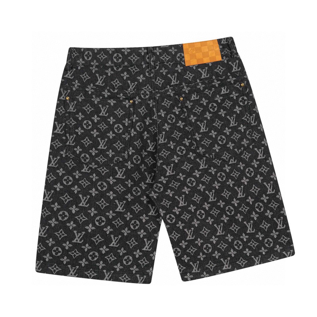 路易威登/Louis Vuitton 夏季新款 老花提花休闲短裤 五分牛仔裤黑色