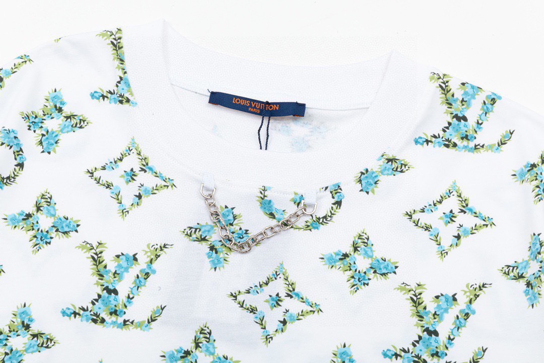 路易威登/Louis Vuitton 夏季新品 满印花卉logo圆领短袖T恤 白色