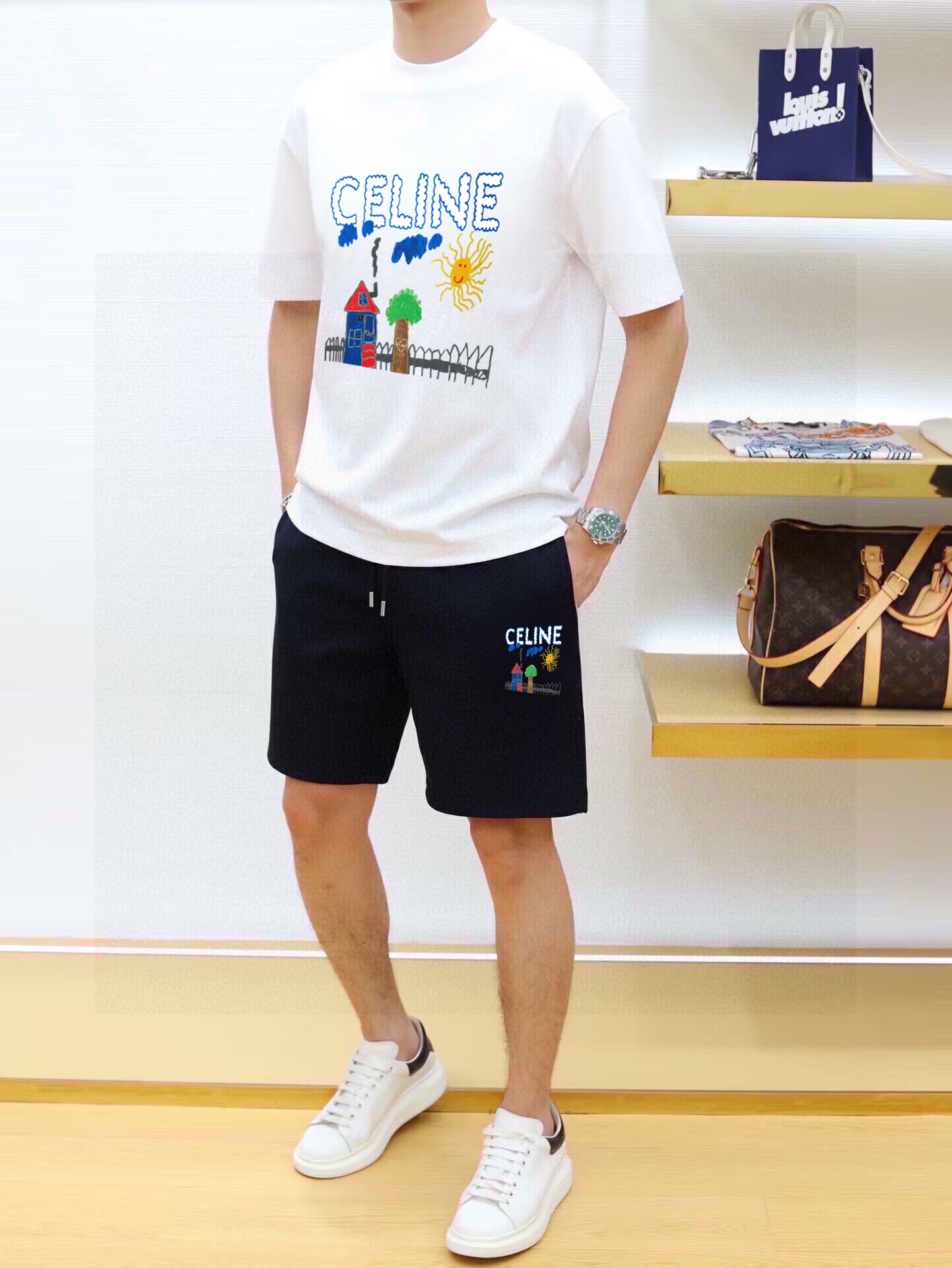 Celine 品牌【CELINE赛琳】 2025新款男士短袖短裤套装 销售 市面高端版本 手感细腻柔软 让你穿着更加舒适 立体裁剪版型超赞 尺码:M-5XL下单请报身高体重