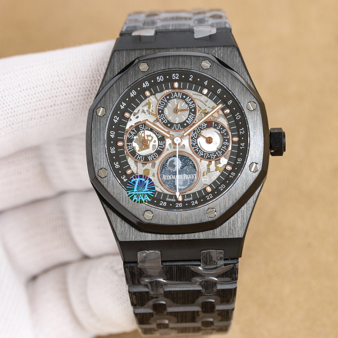 NO:339323,White brick/blue shell, black shell, steel belt/tape price. AP Audemars Piguet Royal Oak 26574ST series men's watch!  Perfect and personal experience!  1 diameter 41MM!  2Equipped with a customized version of Cal.5134 movement, perfect restoration function!  3 calendar, week, month, month and other functions are true and can be used normally. (Optional steel belt, tape, belt) The 3 case is made of 316L stainless steel material, the entire case is CNC high-precision processing, and the density is consistent with the original!  4 The overall literals are perfectly presented in the original color!  5-shell cover with a three-piece set of ring-parting mouth, shell and bottom cover, the overall angle perfectly reflects the wire drawing process, and the fusion of quality and beauty!  ,,audemars19860909白砖/蓝壳,黑壳 钢带/胶带同价. AP爱彼皇家橡树26574ST系列男士腕表！完美与个性的体验！ 1直径41MM！ 2搭载定制版Cal.5134机芯,完美还原功 能！ 3日历,星期,月份,月相等一切功能均为真功能可正常使用.（可选配钢带款,胶带款,皮带款） 3表壳采用316L精钢材质,整壳CNC高精准处理,密度与原装吻合！ 4字面整体按照原装颜色完美呈现！ 5壳套分圈口.壳.底盖三件套,整体角度完美体现拉丝工艺,品质与美的融合！,,audemars,Watch