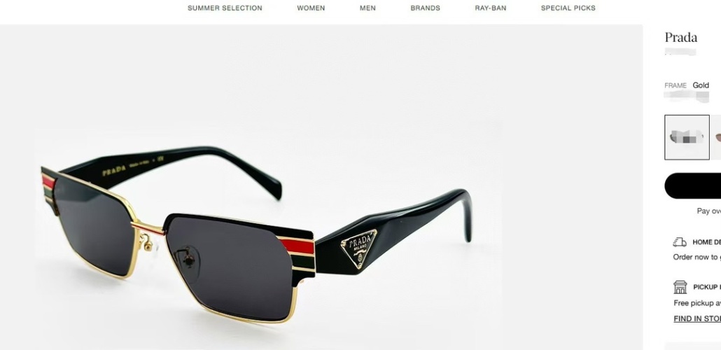 Prada PR113 Black and Gold Sunglasses with Striped Temple Detail 1 Prada PR113 Black and Gold Sunglasses with Striped Temple Detail