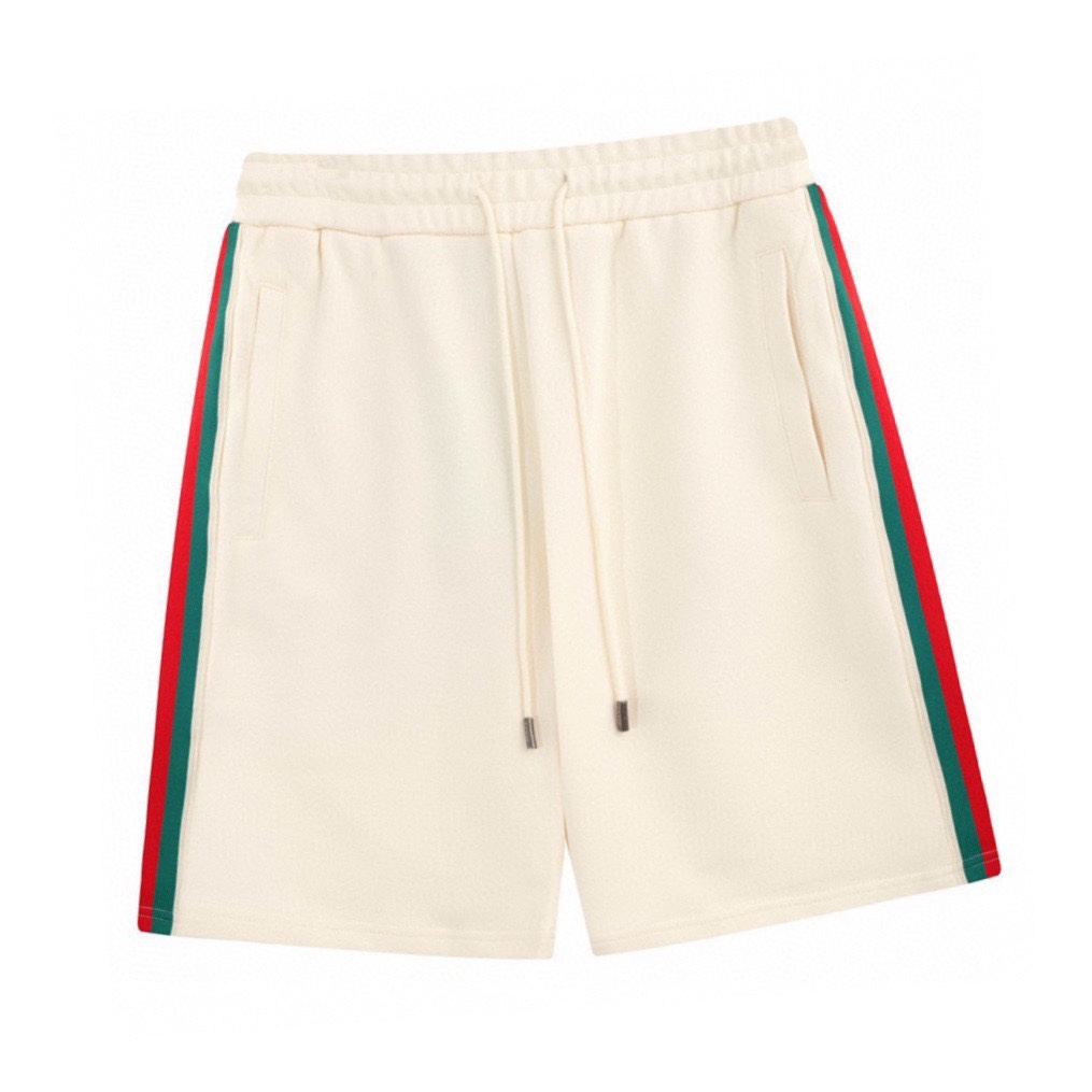 古驰/Gucci 夏季新款 侧边红绿条织带休闲短裤 杏色
