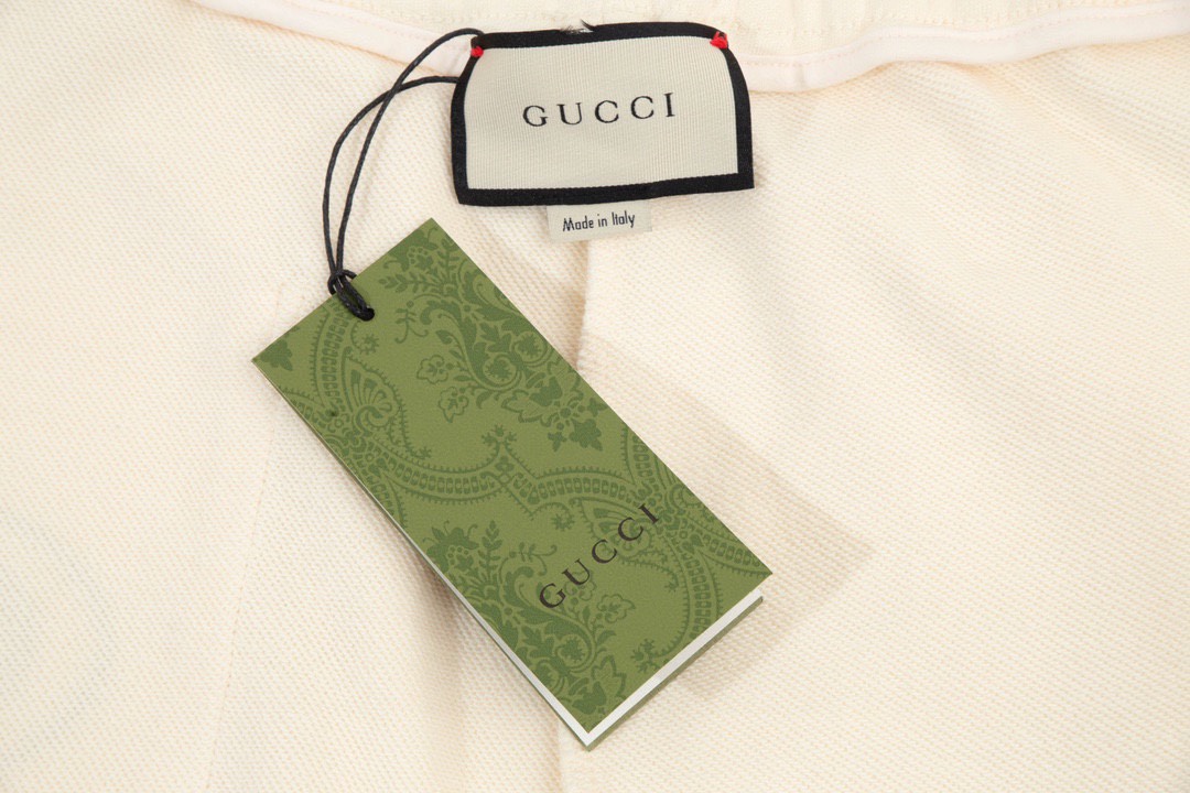 古驰/Gucci 夏季新款 侧边红绿条织带休闲短裤 杏色