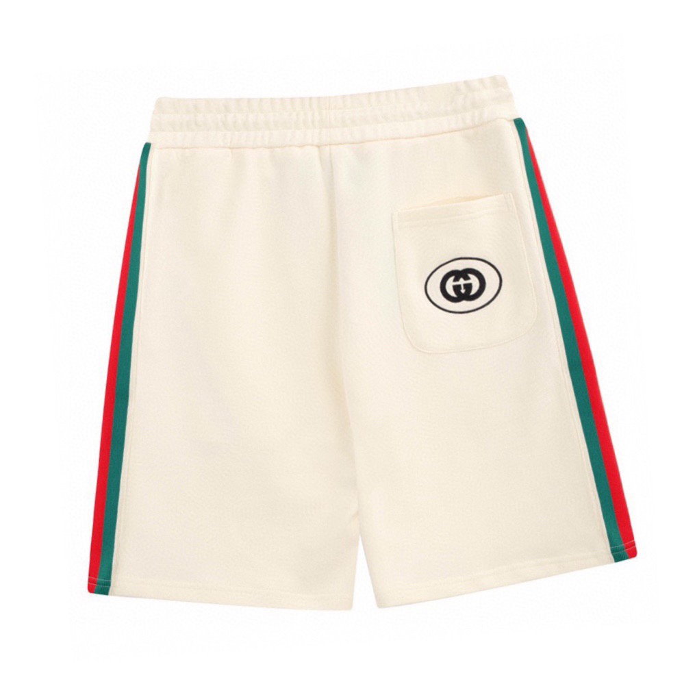 古驰/Gucci 夏季新款 侧边红绿条织带休闲短裤 杏色