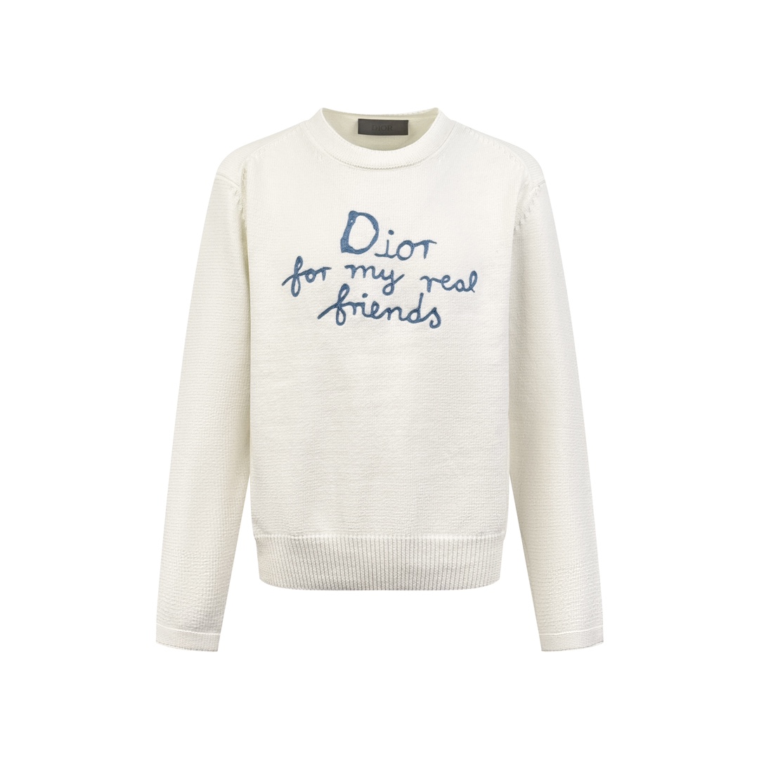 NO:471127,.Dior embroidery knitted long sleeves Custom-made cotton brocade wool fine mixed knitted material Full texture Comfortable skin Comfortable with pure white background Quiet light blue Elegant and warm Add a touch of freshness and softness The 'Dior For My Real Friends' declaration on the chest is presented with the towel embroidery process, forming a subtle texture layer, making the text a flowing brand badge, turning the joint ideological structure into a walking joint art exhibition Simple beauty, versatile charm Craft 1 adopts towel embroidery craft A traditional hand-embroidery technology Embroidery by changing the hooking movement of special heads The coils are buckled one by one, thus bringing the towel-like texture and effect Craft 2: Curved thread structure By changing the needle method and arrangement of yarns during the knitting process, the yarns are curved in the fabric  Craft 3: Washing water plus soft smell removal technology for laundry washing and deodorization through professional washing equipment and specific detergents Deeply clean and deodorize clothing Improve the feel and appearance of clothing Accessories Customized 1:1 Dior trademark Size Loose style S M L XL Exclusive, Dior, alexander wang19860909.Dior 刺绣针织长袖 定制优选棉锦羊毛精混针织料 质感十足 舒适贴肤 以纯净白底相碰静谧浅蓝 优雅而温情 增添了一抹清新与柔和 胸前利落的「Dior For My Real Friends」宣言以毛巾绣工艺呈现 形成微妙的肌理层次 让文字成为流动的品牌徽章 将联名思想结构成为行走的联名艺术展 简约之美 百搭之魅 工艺1采用毛巾绣工艺 一种传统手工刺绣技术 采用针法进行刺绣 通过变换特种机头勾线动作完成 线圈一环扣一环 从而带来毛巾般的质感和效果 工艺2: 曲型螺纹组织 通过改变针织过程中的针法和纱线的排列方式 使纱线在织物中呈现出曲线状的分布 工艺3:成衣洗水加软去味工艺 通过专业的洗涤设备和特定的洗涤剂 对衣物进行深度清洁和去味处理 改善衣物的手感和外观 辅料 定制1:1 Dior 商标 版型 宽松版型 尺码 S M L XL 独家专供,,dior,alexander wang,Men's clothing