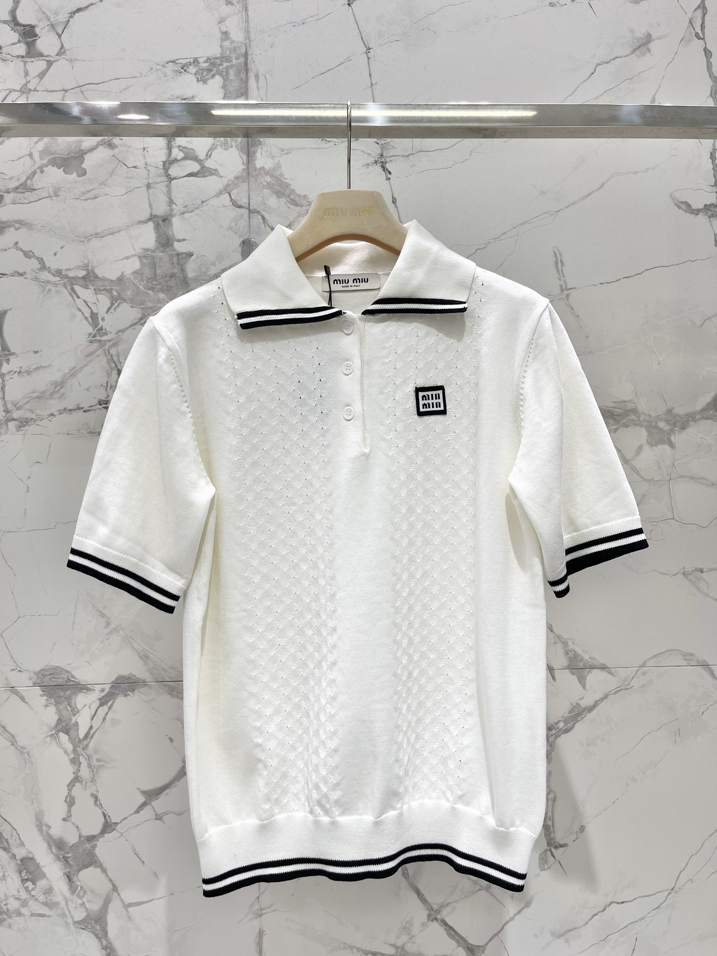 Miu Miu Striped Collar Short Sleeve Knit Top - Early Autumn Collection