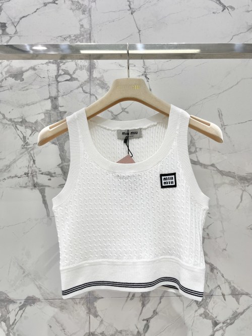 Miu Miu Embroidered Striped Trim Knit Top Early Autumn Collection 1 Miu Miu Embroidered Striped Trim Knit Top Early Autumn Collection
