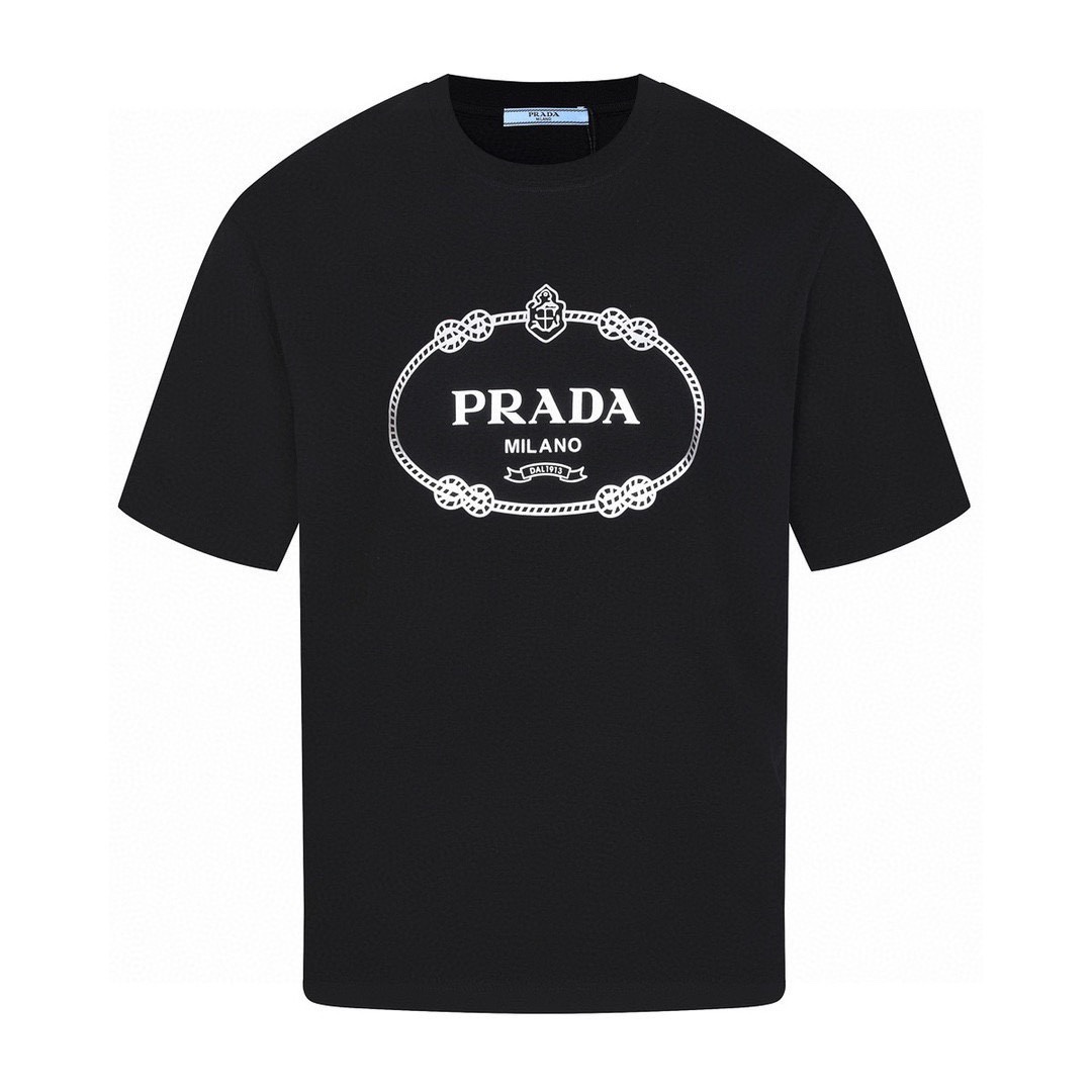 普拉达/Prada 夏季新款 经典字母印花圆领短袖T恤 黑色/白色