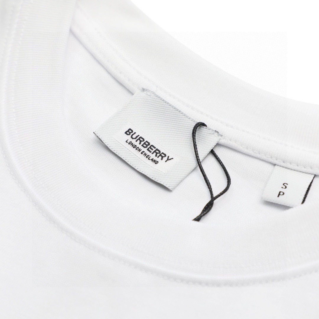 巴宝莉/Burberry 夏季新款 浮雕战马格纹拼接圆领短袖T恤 黑色/白色