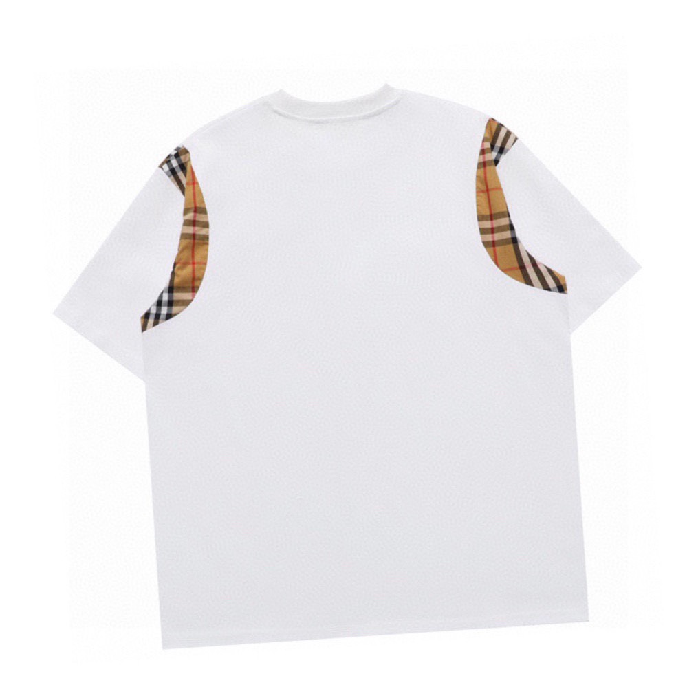 巴宝莉/Burberry 夏季新款 浮雕战马格纹拼接圆领短袖T恤 黑色/白色