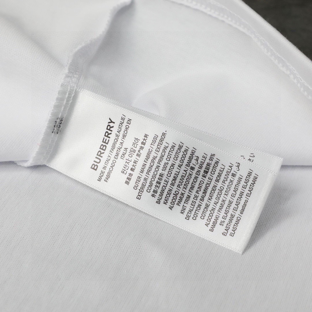 巴宝莉/Burberry 夏季新款 浮雕战马格纹拼接圆领短袖T恤 黑色/白色