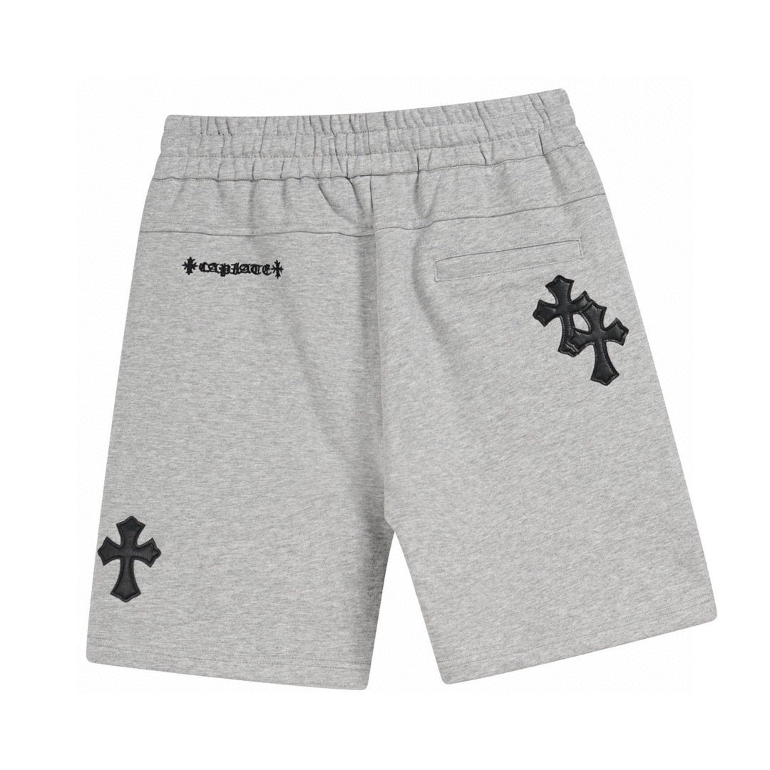 克罗心/Chrome Hearts 夏季新款 皮标刺绣休闲短裤 黑色/灰色