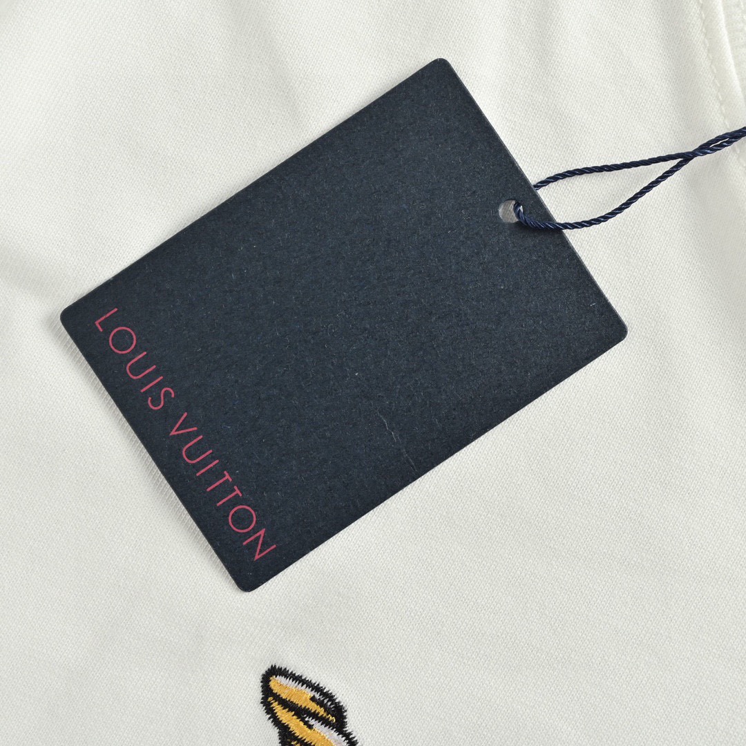 路易威登/Louis Vuitton 夏季新款 麻绳刺绣圆领短袖T恤 黑色/白色