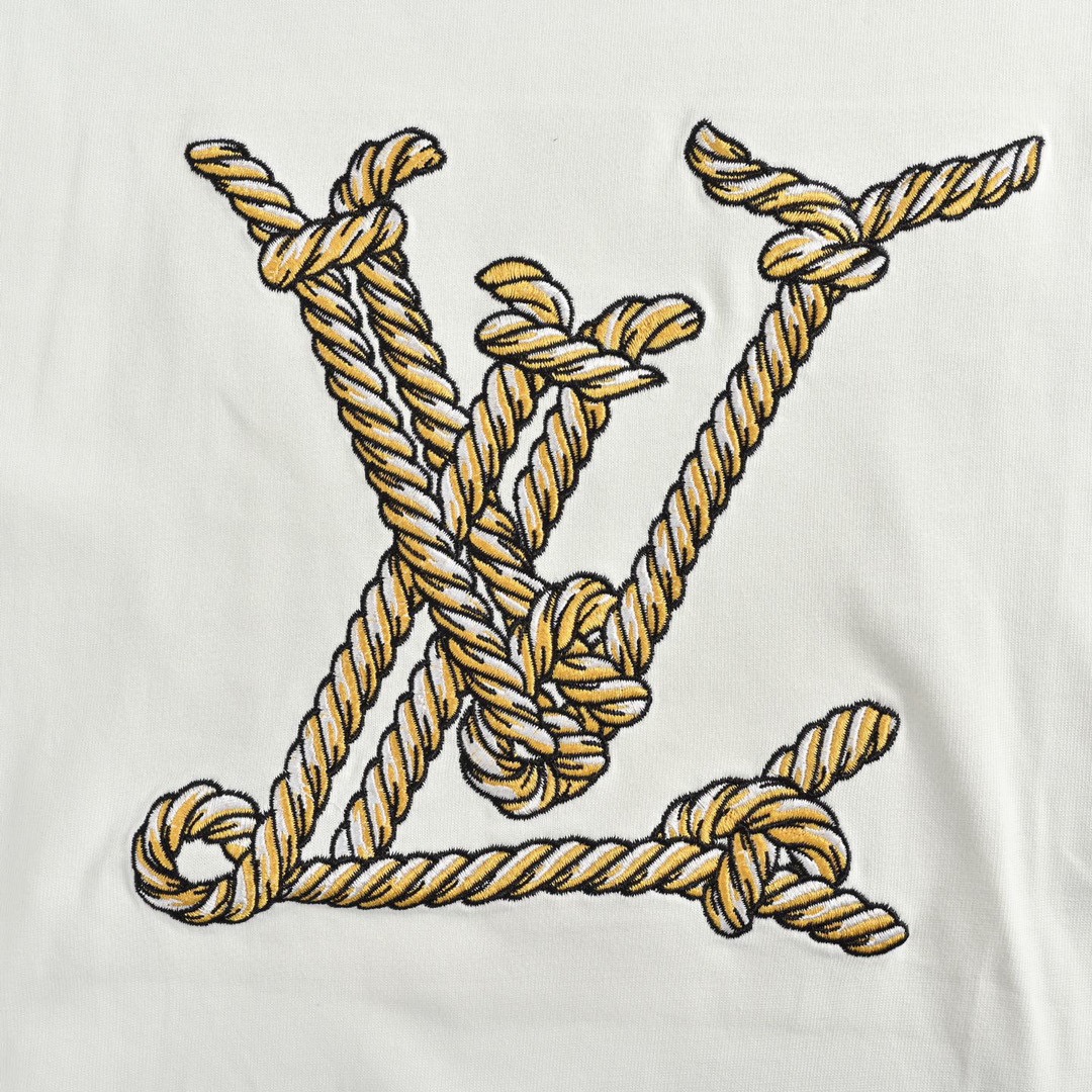 路易威登/Louis Vuitton 夏季新款 麻绳刺绣圆领短袖T恤 黑色/白色